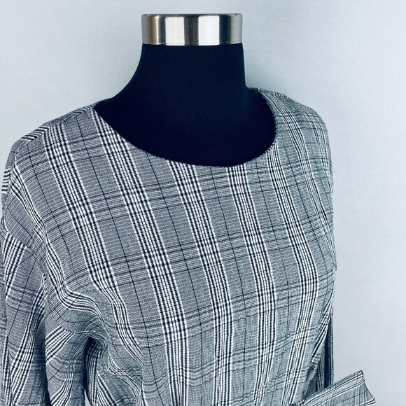 Zara TRF Collection Black & White Plaid Balloon Sleeve Belted Women's S Top - Picture 5 of 9